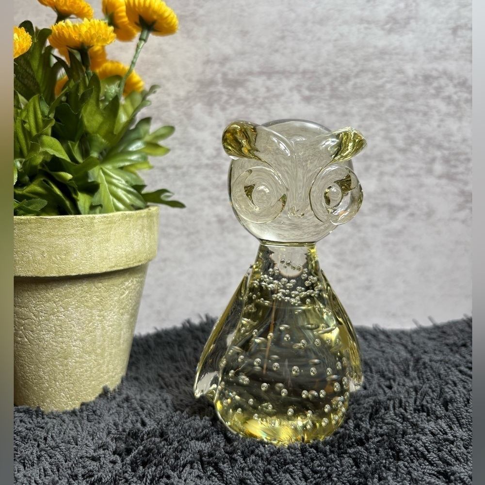 I.W. Rice & Co. Clear Glass, Big Eyed Owl Figurine with Controlled Bubbles